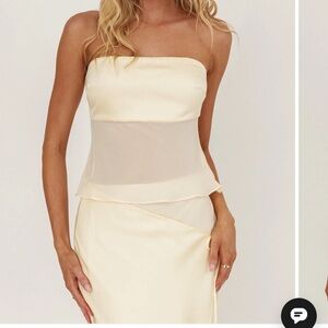 Selfie Leslie Cream Strapless Sheer Paneled Top